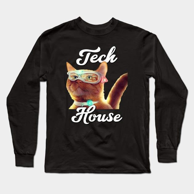 TECH HOUSE  - Future Cat Long Sleeve T-Shirt by DISCOTHREADZ 